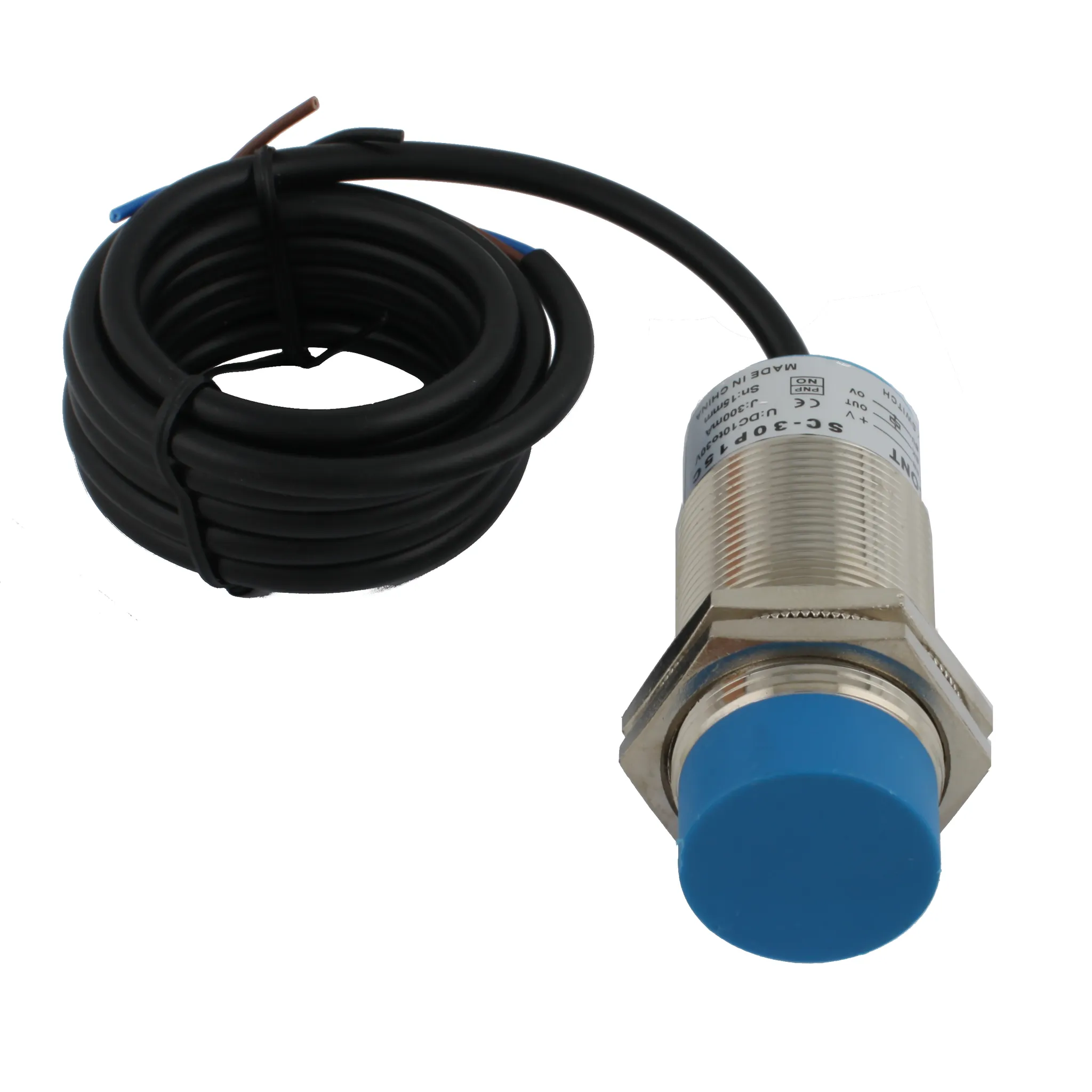 INNOCONT Емкостный датчик, M30x1,5, L=78 мм, зона срабатывания 15 мм, -25 +60 С, 12…24 VDC, IP65, выход: PNP NO, макс. ток 200 мА, кабель 2 м SC-30P15C