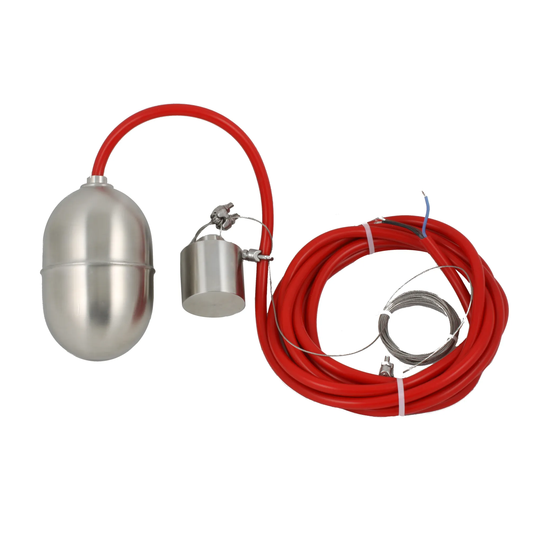 Поплавковый датчик уровня жидкости, исполнение на кабеле 10 м, -10 +180 С, поплавок- нерж. сталь, кабель- силикон