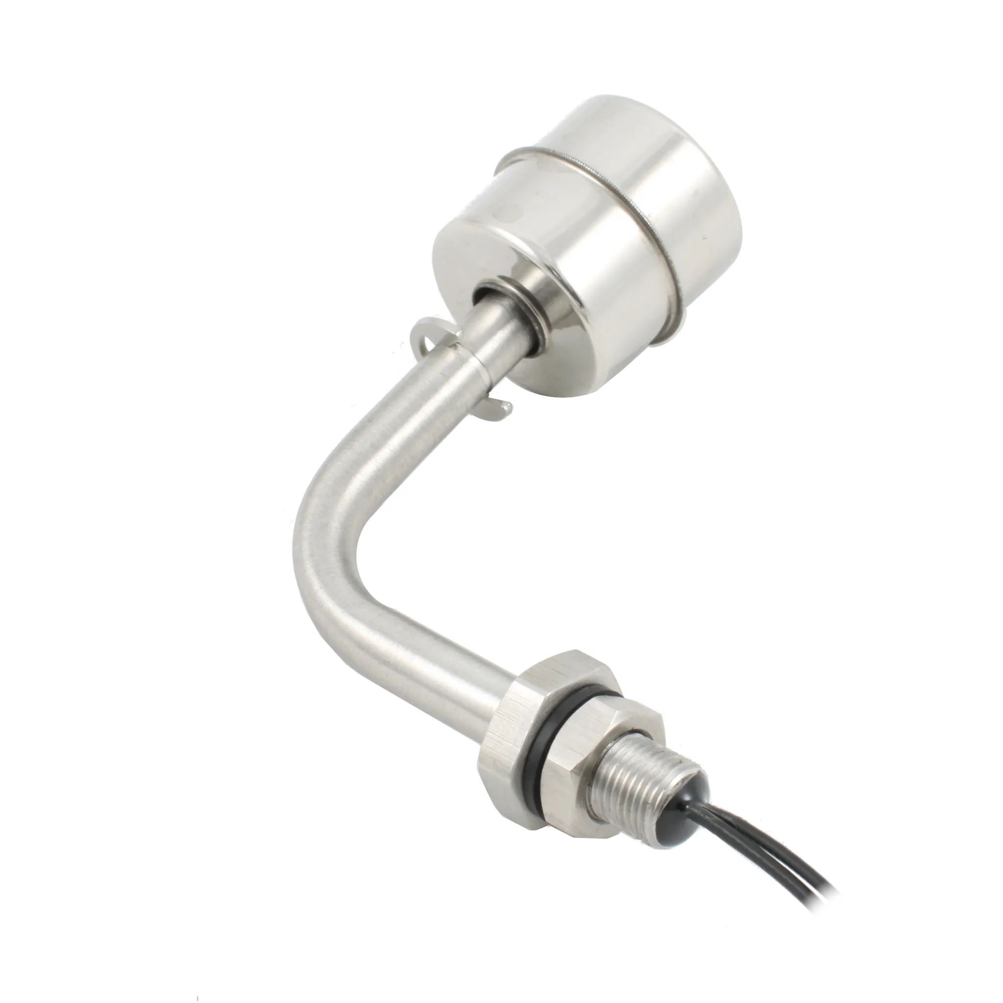 Поплавковый датчик уровня жидкости, Г-образное исполнение, -20 +120 С, соединение- резьба 1/8"PF нерж. сталь, кабель 500 мм, поплавок D=28 мм нерж. сталь