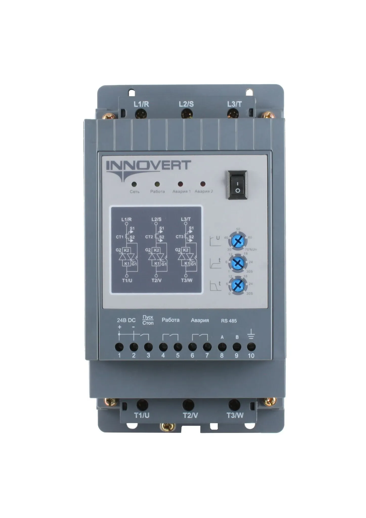 INNOVERT устройство плавного пуска c кнопкой , номинальный ток 15 а, питание управления 220в ac, rs-485 SSD752A43ES