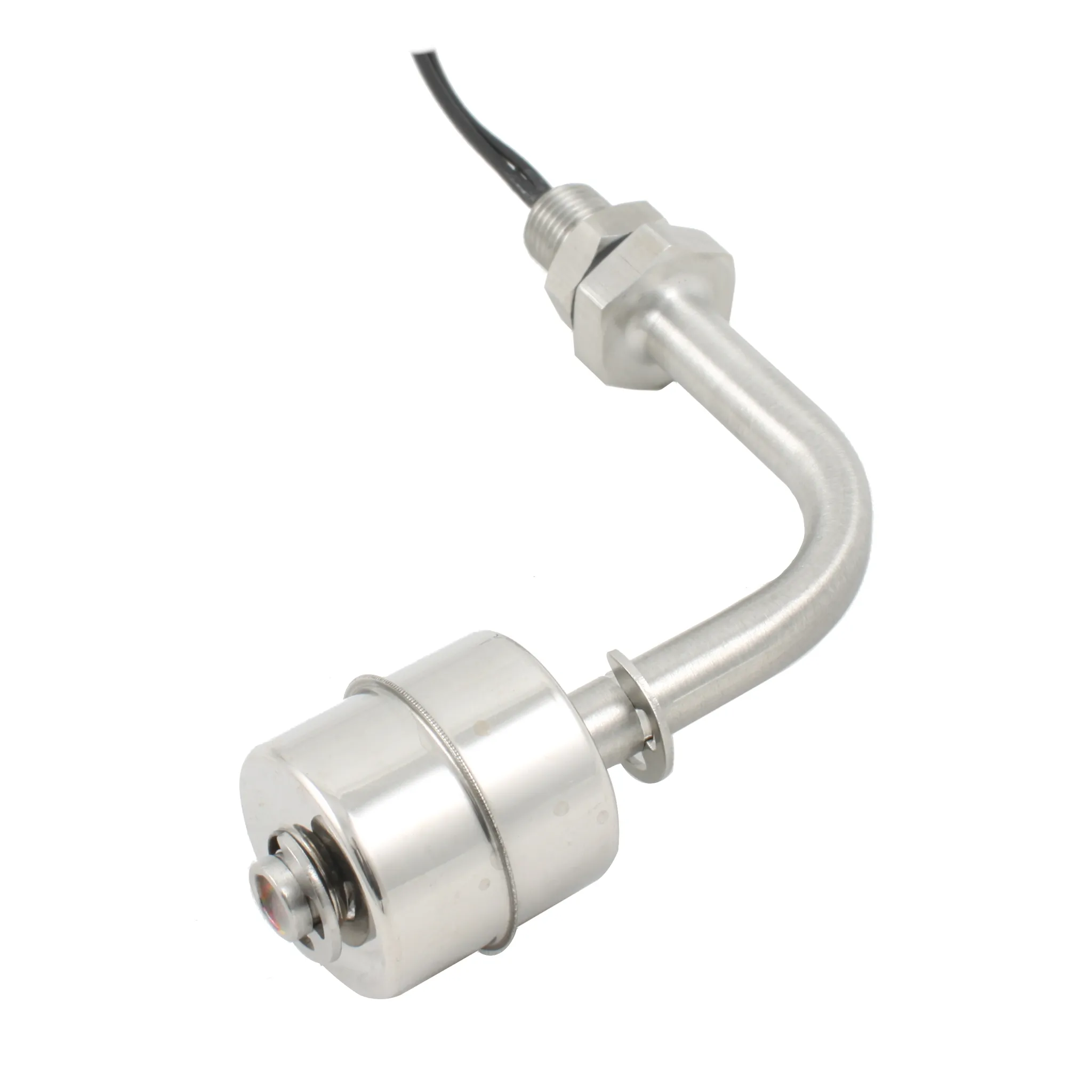 Поплавковый датчик уровня жидкости, Г-образное исполнение, -20 +120 С, соединение- резьба 1/8"PF нерж. сталь, кабель 500 мм, поплавок D=28 мм нерж. сталь