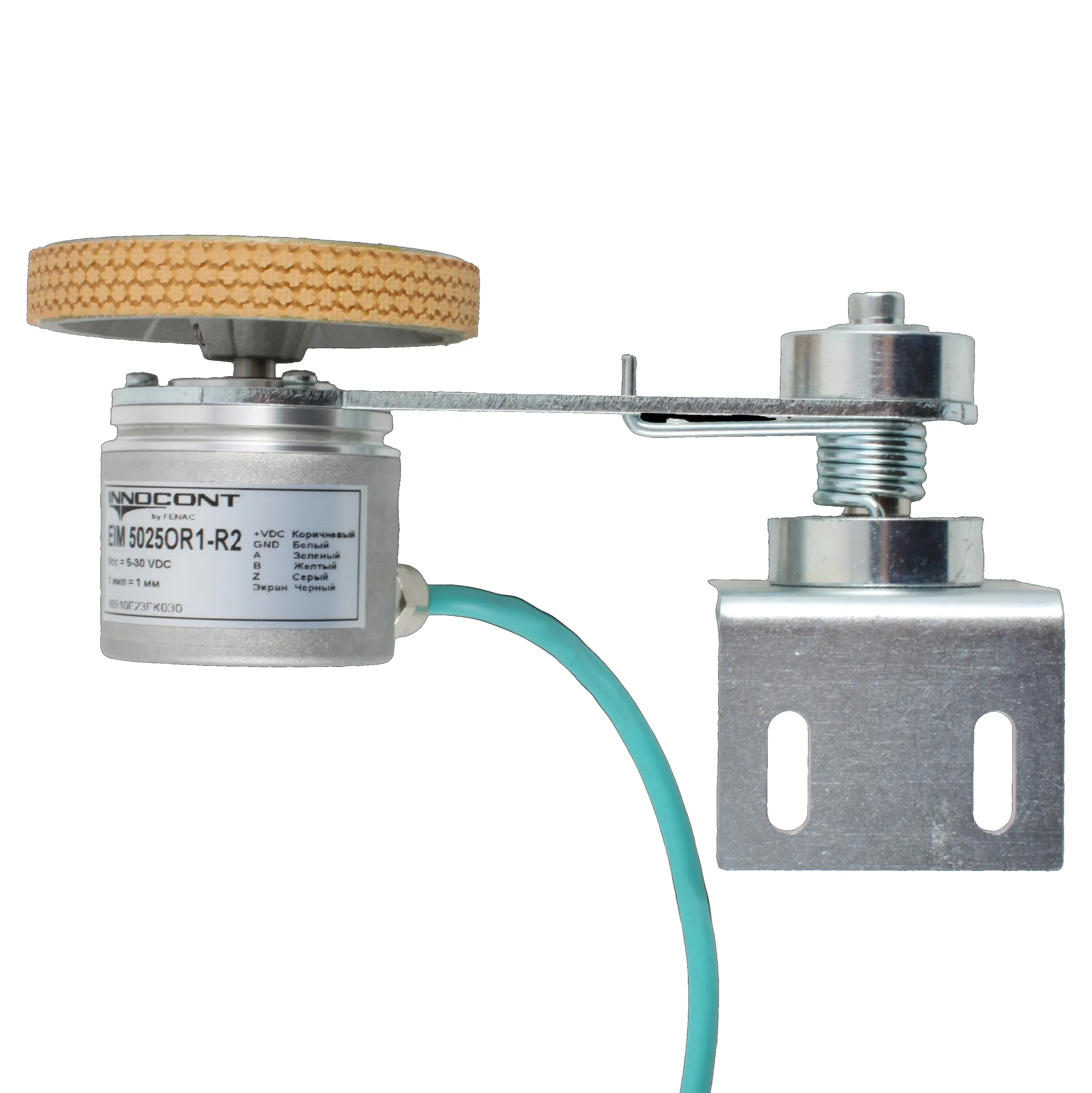 Инкрементальный энкодер D=50мм с мерным колесом L=250мм, контактная поверхность - резина, профиль ребристый, 1имп/0,5мм, 5…30VDC, выход HTL, IP64, -20…+85°C, радиальный кабель 2м