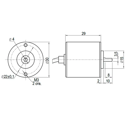 Инкрементальный энкодер D=30мм, выступающий вал 4мм, 200 имп/об, 24VDC, выход HTL, IP54, -20…+80°C, аксиальный кабель 2м
