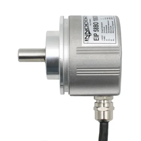 Инкрементальный программируемый энкодер D=58мм, выступающий вал 8мм, 3000 имп/об, 5…30VDC, выход TTL/HTL с инверсией