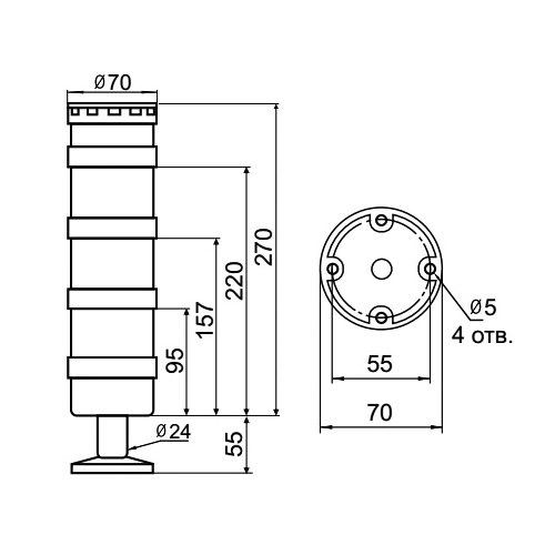 Светосигнальная колонна INNOCONT TL70B-024-RRY-55