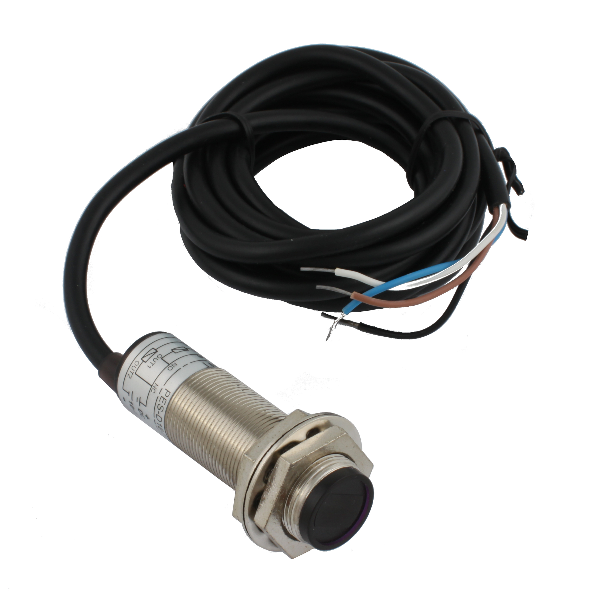 INNOCONT Фотодатчик диффузионный, М18x1, зона срабатывания до 30 см, -10 +60 С, 12…24 VDC, IP67, выход: NPN NO + NC, макс. ток 200 мА, время реакции 3 мс, кабель 2 м PES-D18-NOC30D (cable)