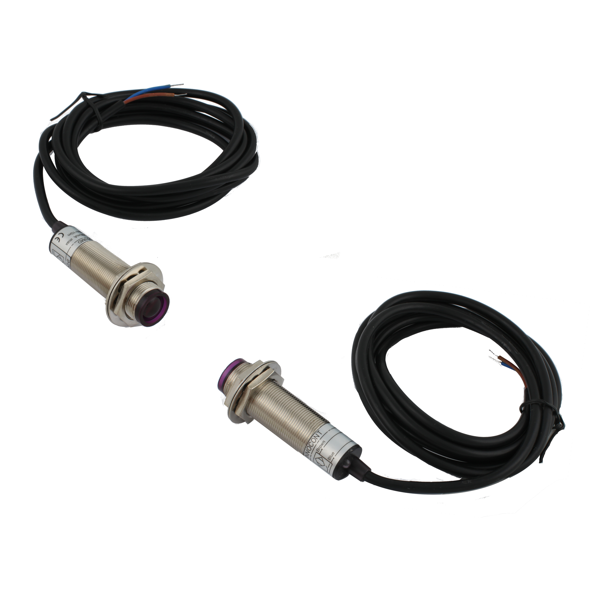 INNOCONT Фотодатчик на пересечение луча (приемник+передатчик), М18x1, зона срабатывания до 10 м, -10 +60 С, 12…24 VDC, IP67, выход: NРN NO, макс. ток 200 мА, время реакции 5 мс, кабель 2 м PES-T18-NO10MD